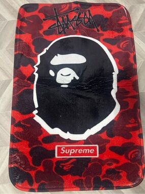Supreme Red & Black Camo Rug with BAPE Ape Stussy
